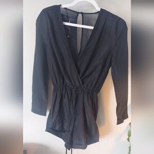 Kardashian Kollection Elegant Black Long Sleeve Romper